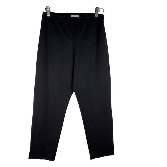 Eileen‎ Fisher Black Elastic Waist Side Zip Cropped Slit Ankle Black Pants Sz XS - Picture 1 of 8
